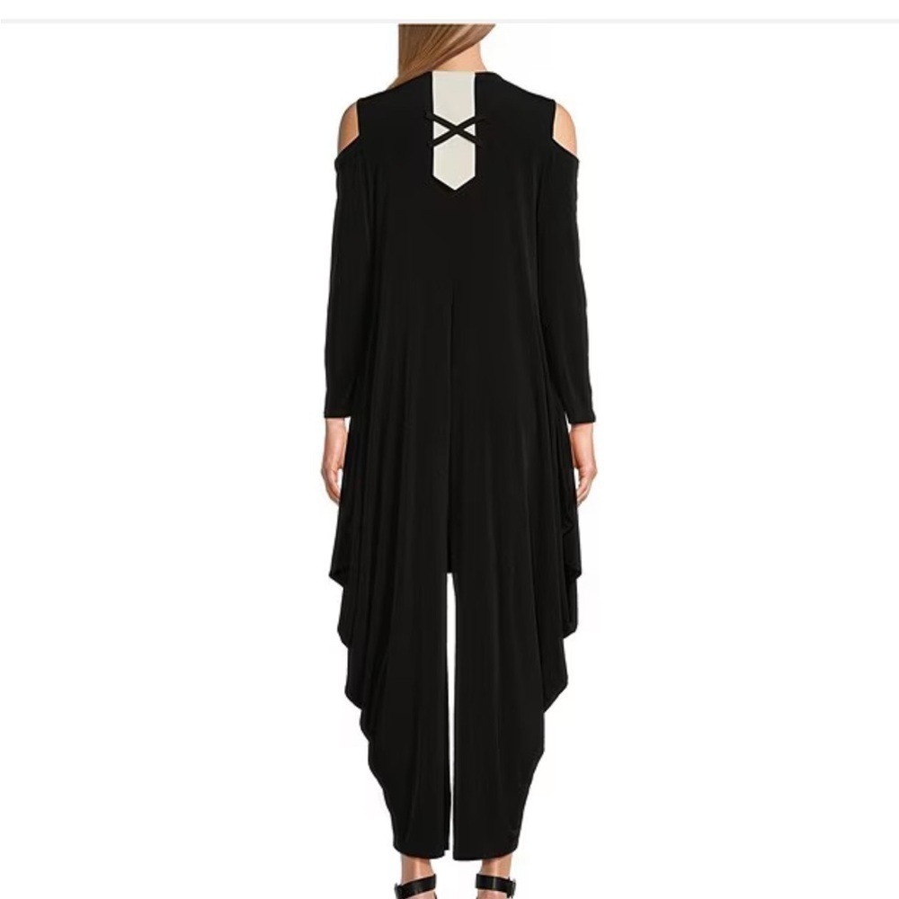 IC by‎ Connie K Black Cold Shoulder Long Sleeve Harem Jumpsuit Lagenlook Small